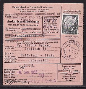 ФРГ, 1955, Международный почтовый перевод